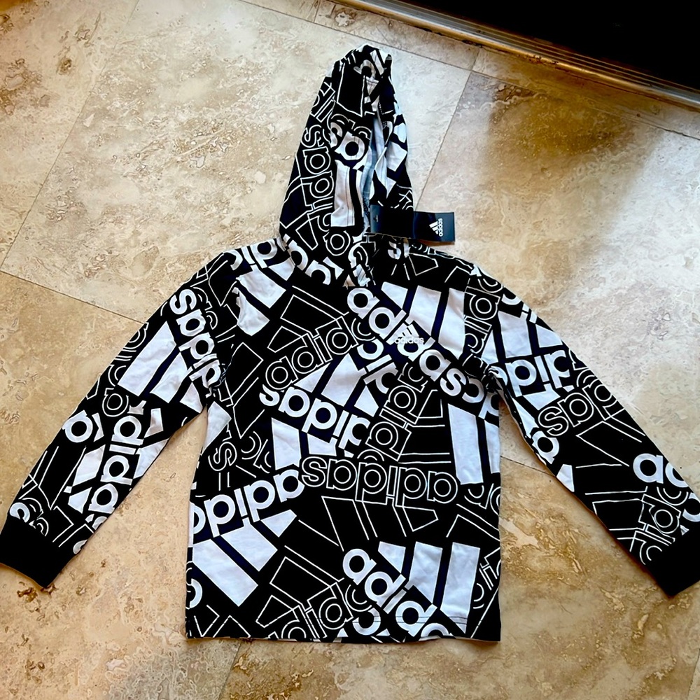 Brand new Adidas black and white hoodie, boys size 6